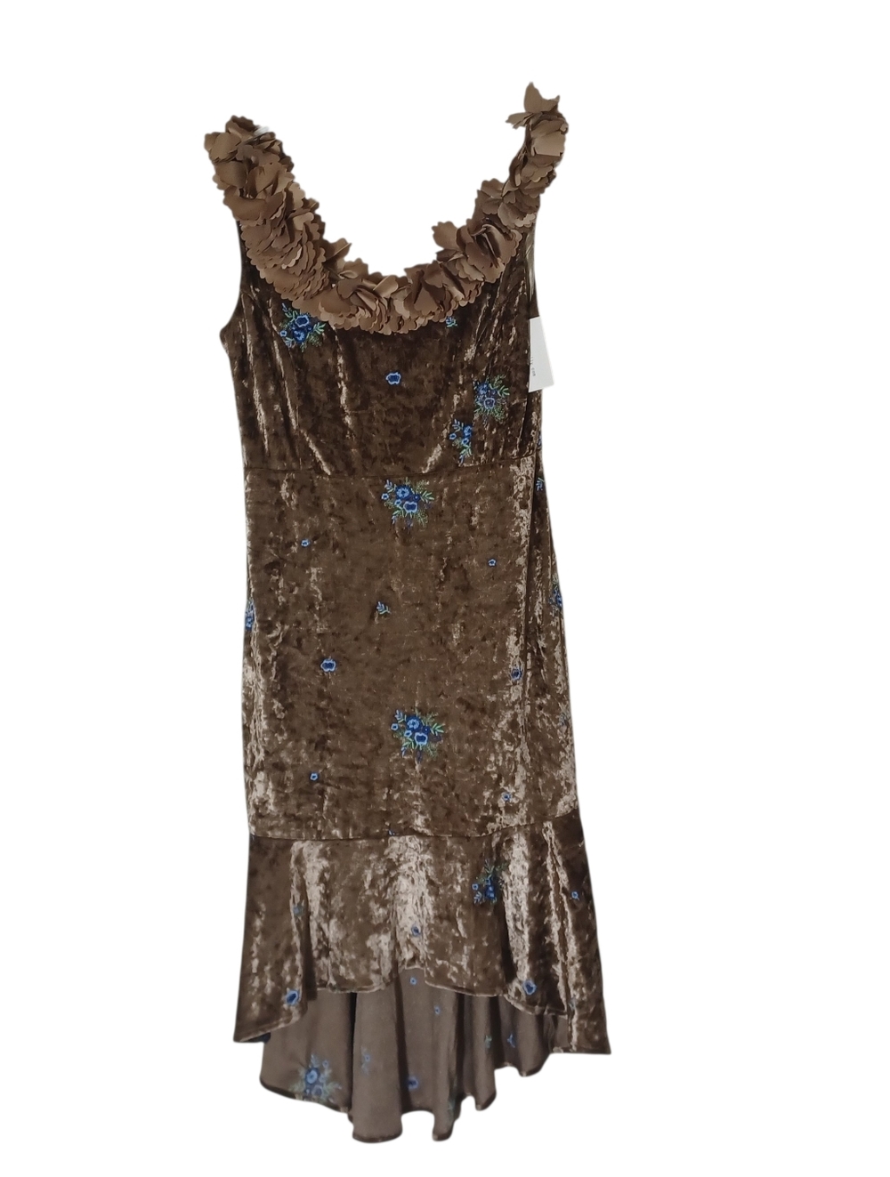 Nwt Trish Scully Constance Crushed Velvet & Blue Embroidery Flower Maxi Dress 10